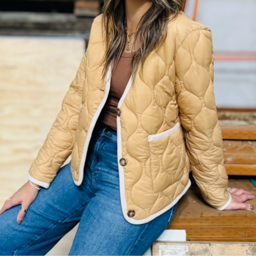 TRIBAL Women's Tan Button Quilted Water Repellent Puffer Jacket Size XL NEW